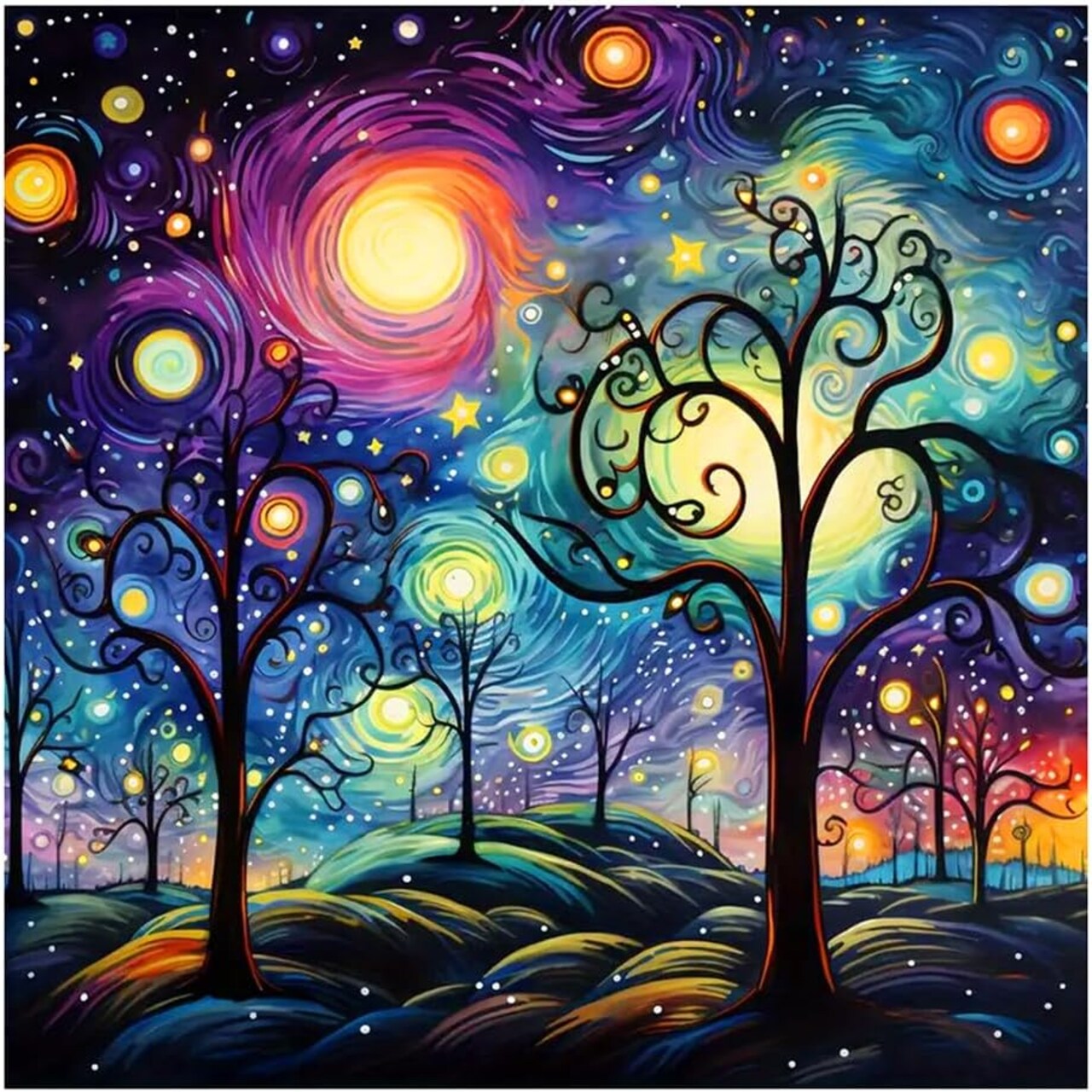 Starry Sky Diamond Painting Kits for Adults, Starry Night Scenery Diamond Art Kits for Beginners, 5D DIY Full Drill Round Gem Art, Paint with Diamond Beads Craft Home Wall Decor